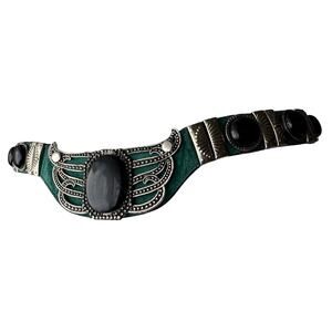 Vintage ‘90s Leatherock Green Leather Belt w/ Black Stone & Silver Detail